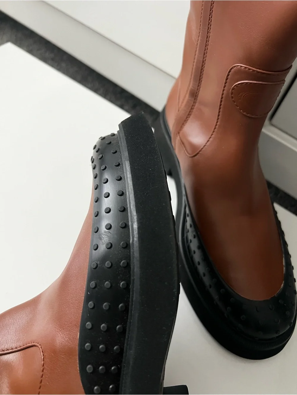 Tod's Tall Brown Leather Over-the-Knee Boots with Black Trim